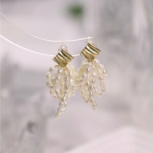 Modern Keshi Freshwater Pearl Tassel Earrings with Bow Detail